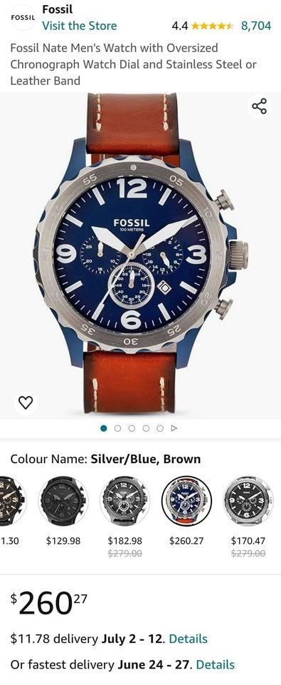 Fossil Nate Oversized Chronograph Brown Leather Watch - photo 3