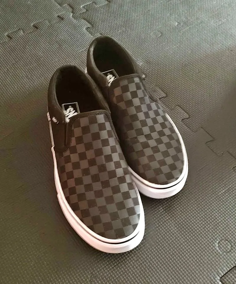 Vans - Checkboard Slip-On Shoes - COLOR: BLACK/BLACK CHECK - Siz