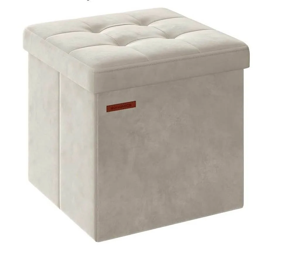 NEW SONGMICS Small Storage Ottoman – Cream White Velvet ✨