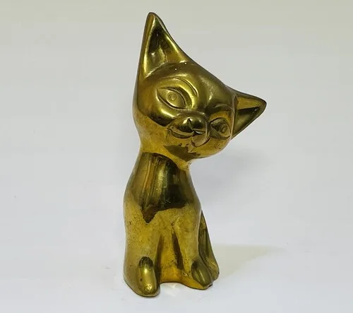 Mid Century Solid Brass CAT Figurine