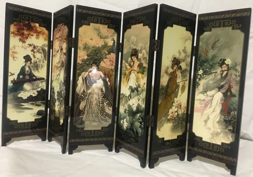 Chinese Miniature Table Top 6 Panel Folding Screen - photo 4