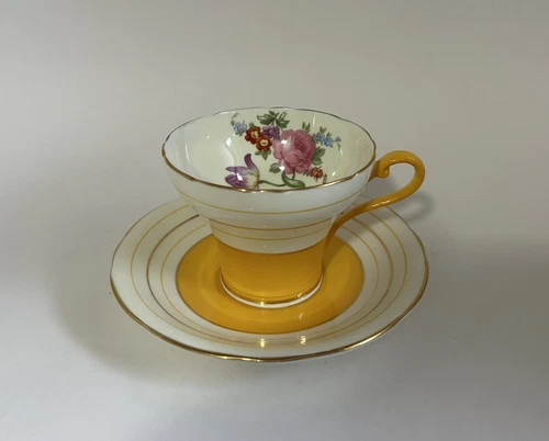 Aynsley Tea Cup & Saucer Yellow Corset Style