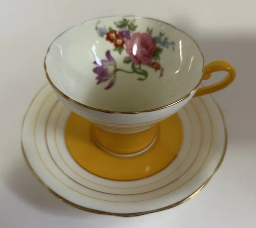 Aynsley Tea Cup & Saucer Yellow Corset Style - photo 2