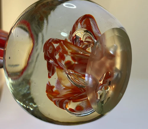 Mid Century Red/Orange Swung Glass Vase Paperweight - photo 2