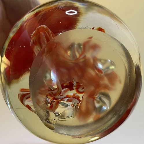 Mid Century Red/Orange Swung Glass Vase Paperweight - photo 3