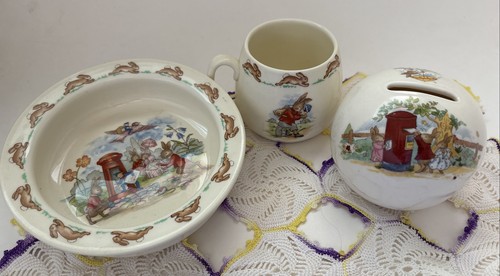 Bunnykins by Royal Doulton Bowl, Mug & Piggy Bank