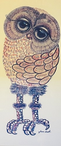 Vintage Glenn Heath Owl Lithograph 1970 Framed Wall Art - photo 3