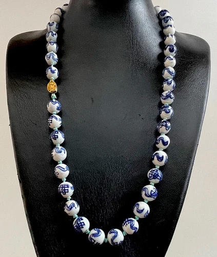 VINTAGE CHINESE TRADE PORCELAIN BEADS NECKLACE - photo 2
