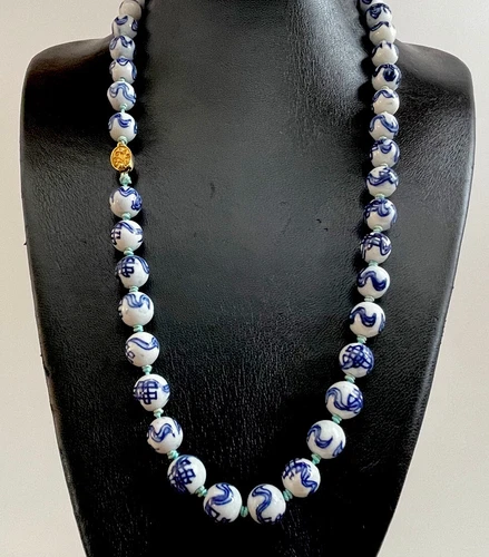 VINTAGE CHINESE TRADE PORCELAIN BEADS NECKLACE - photo 5