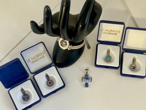 6 PCE LOT: 4 Murrine Veneziane Pendants, Murano Bracelet, 925 Mi