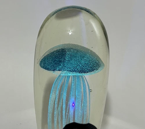 Vintage Glow In The Dark Art Glass BLUE Jelly Fish LARGE Paperwe - photo 4