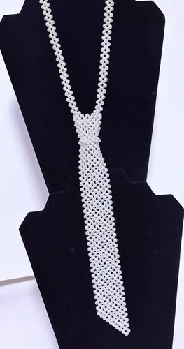 Vintage 19” Faux Pearl Necktie Necklace Asymmetrical Classic Ivo - photo 2