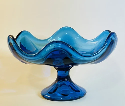 Vintage MCM Viking Glass Turquoise Candy Dish