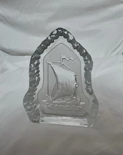 Nybro Art Glass Crystal Sculpture Viking Ship