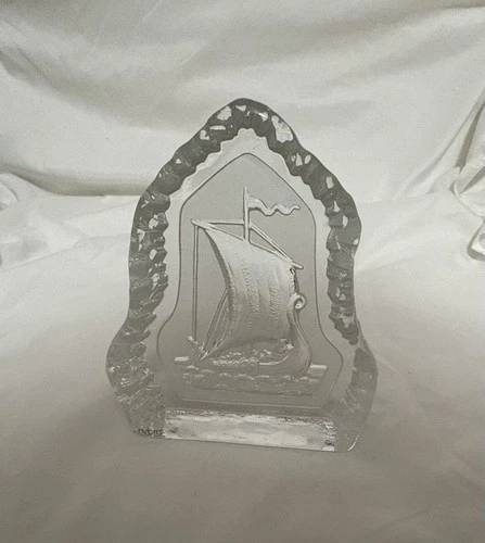 Nybro Art Glass Crystal Sculpture Viking Ship - photo 2