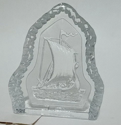 Nybro Art Glass Crystal Sculpture Viking Ship - photo 3