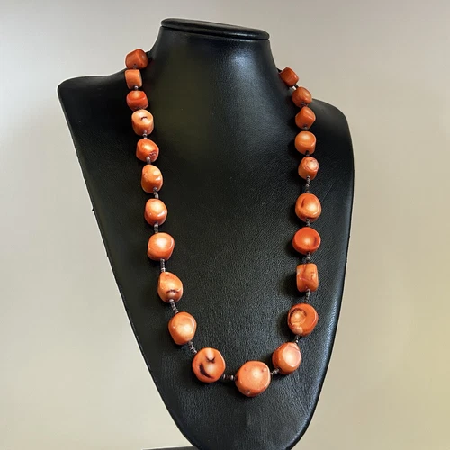 Vintage Chunky Red Coral Necklace 27 inches Long