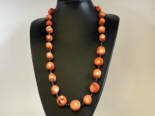 Vintage Chunky Red Coral Necklace 27 inches Long - photo 2