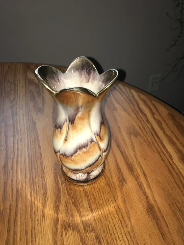 Mid Century Tulip Shape Brown Cream & Gold Vase - West Germany - photo 3