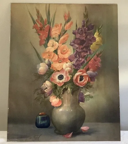 GLADIOLI BY W.E. POWELL - Art Deco Print 1937 U.S.A.