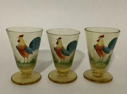 Vintage Hand Painted Bohemian Czech Glass - Set Of 3