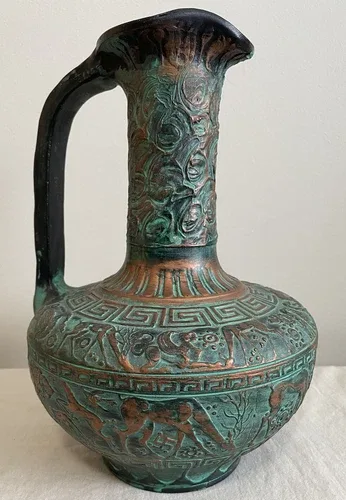 Vintage Dark Green Figural Design Ceramic Pitcher/Vase