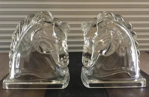 Vintage Federal Glass Horse Head Bookends