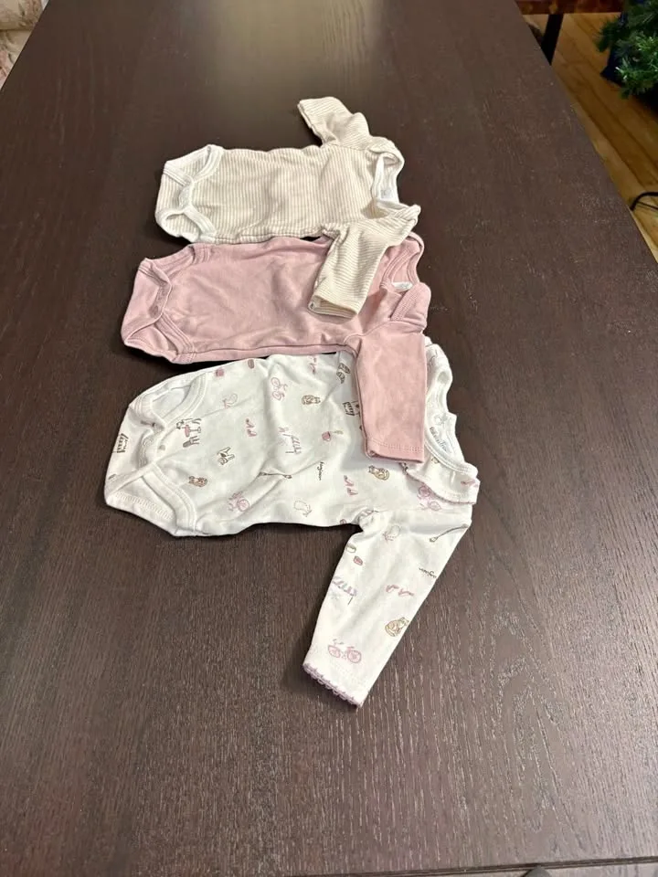 Très Beau et Belle Long-Sleeved Onesies (3-Pack) - Size 0-3M