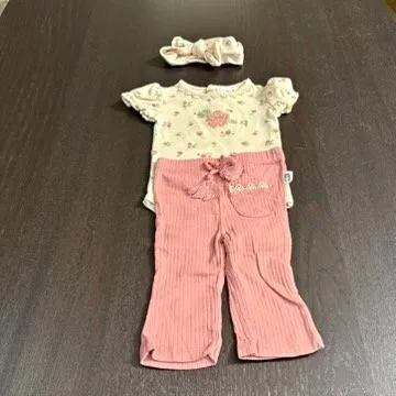 Rabbit + Bear Organic Cotton Set - Size 0-3M - Pink Flower