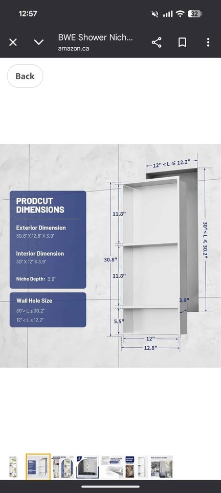 BWE® 3-Tier Shower Niche - 12”x30” - White (Brand New) - photo 4