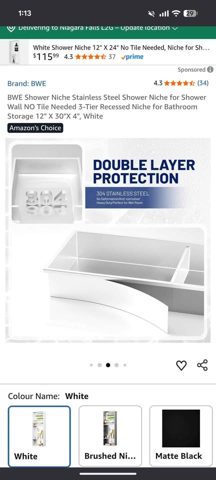 BWE® 3-Tier Shower Niche - 12”x30” - White (Brand New) - photo 5