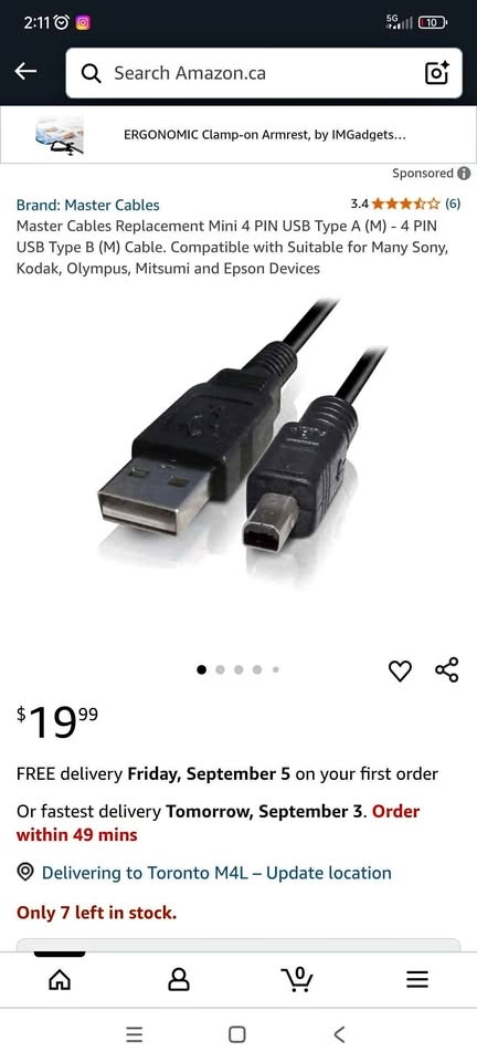Mini USB 4 pin original cable