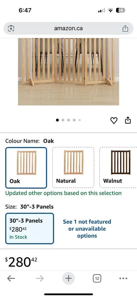 Brand new 36” Height Tall Freestanding Pet Gate, Baked Wood