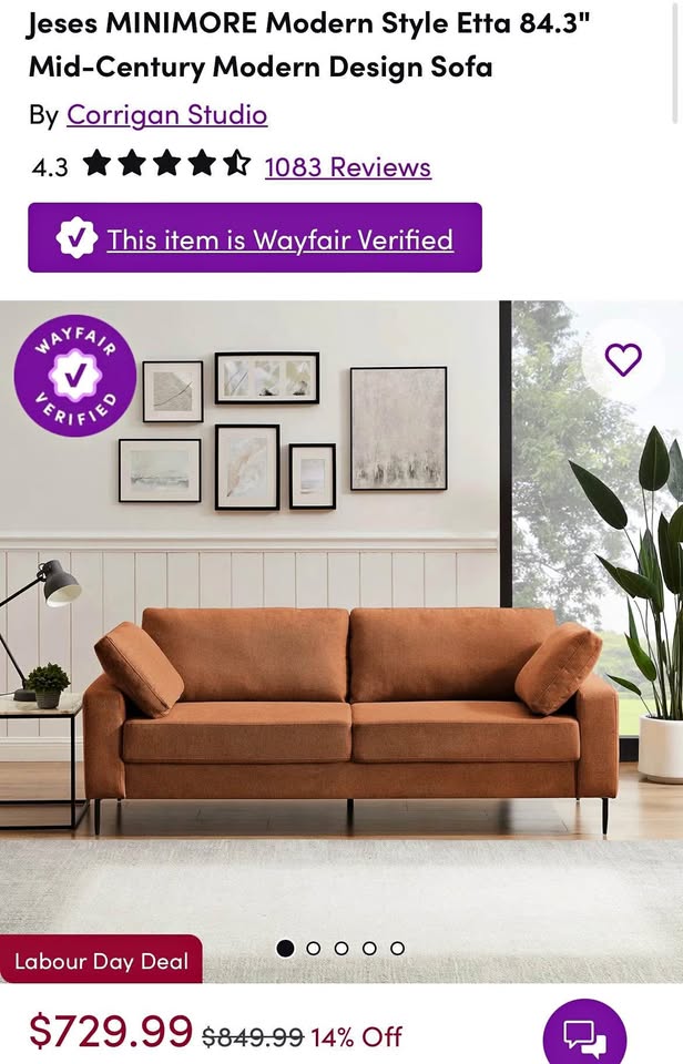 Jeses Minimore Modern Style Sofa - Brown Linen
