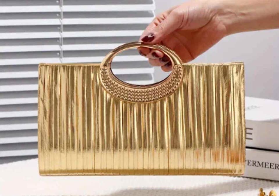 Brand new golden pleated luxury women evening party bag