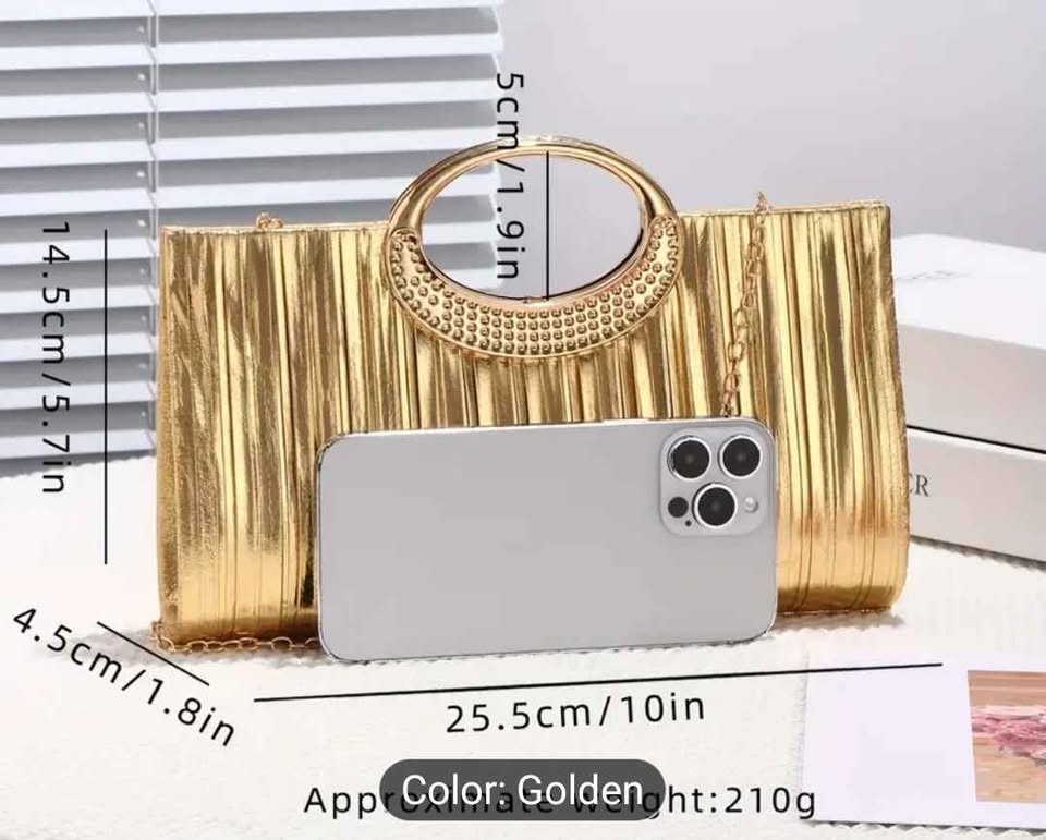 Brand new golden pleated luxury women evening party bag - photo 3