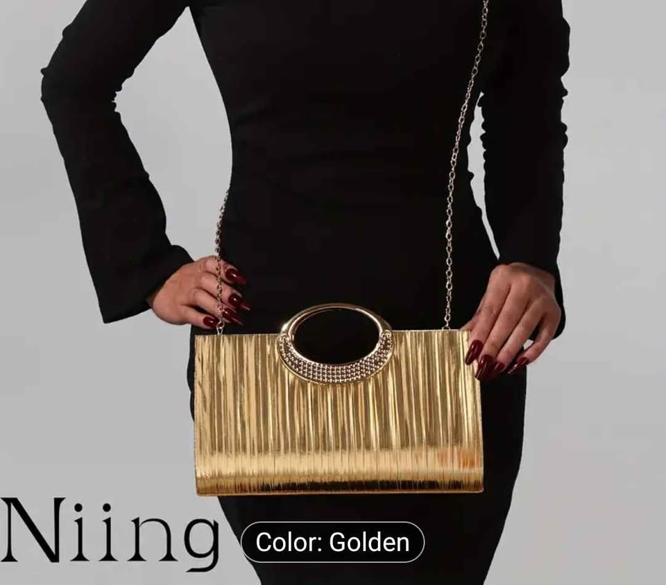 Brand new golden pleated luxury women evening party bag - photo 4