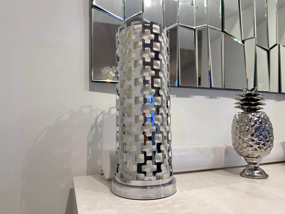 Chrome Table Lamp – Modern Geometric Design – 16” Tall