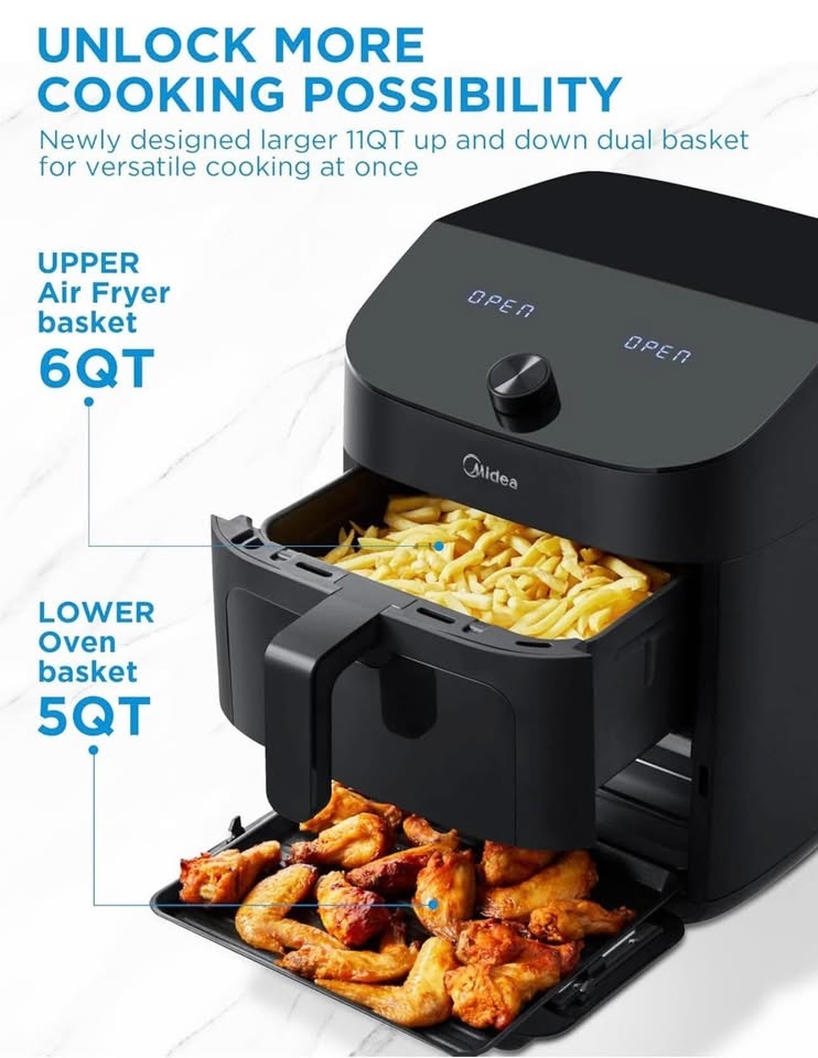 Midea 11 Liter 8-in-1 Dual Basket Air Fryer - NEW - photo 3