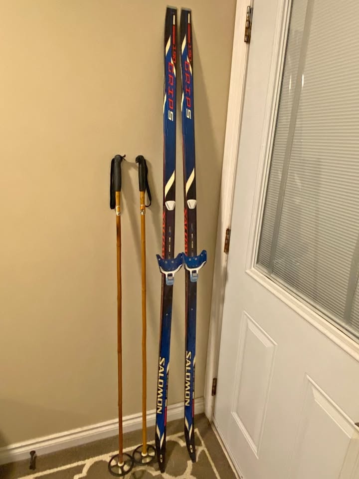 Salomon Cross-Country Skis – 190cm + Vintage Poles