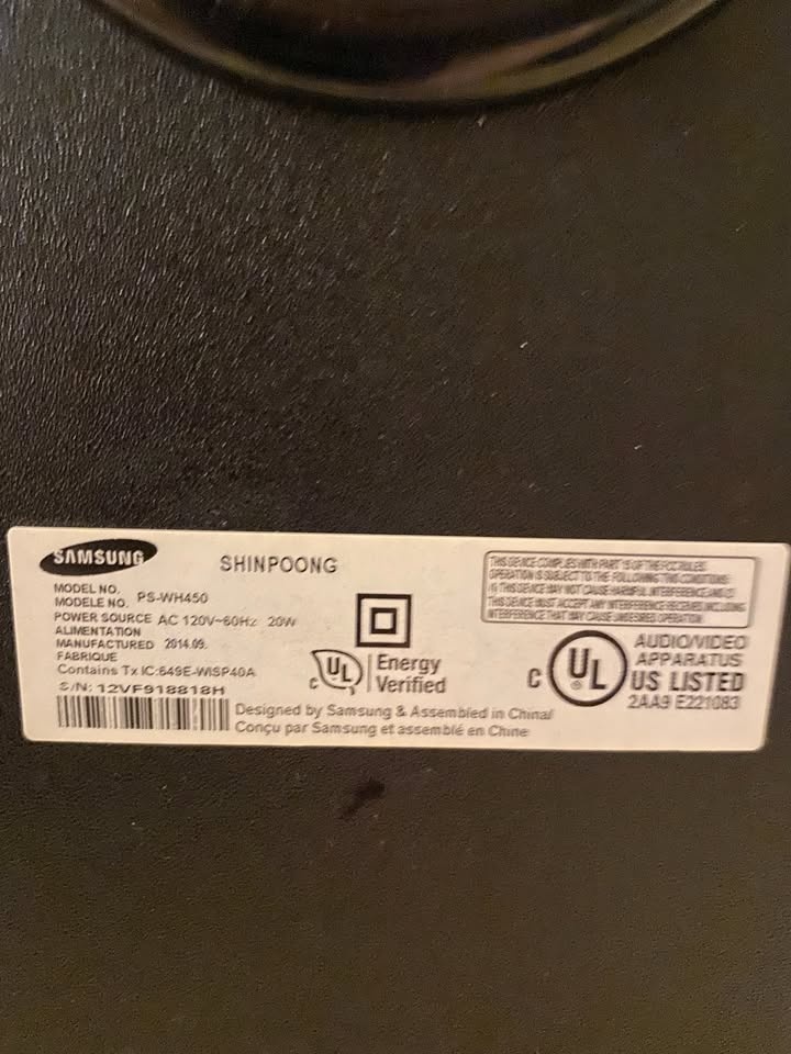 Samsung Wireless Active Subwoofer – Model PS-WH450 – Works Great - photo 3