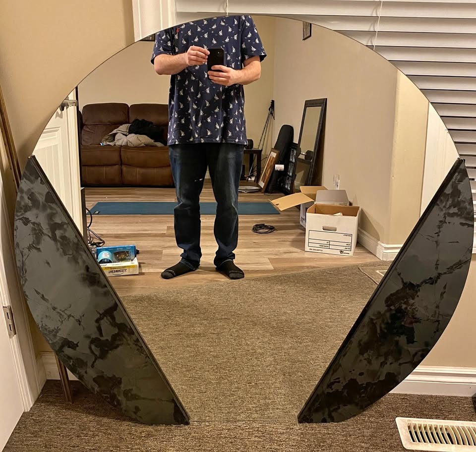 🪞 Modern Round Accent Mirror – 46” Wide – Includes Mounting Hard