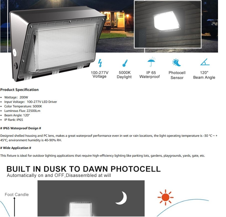 200W LED Wall Mount Pack Lights - photo 5