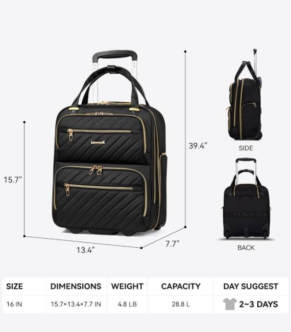Underseat Carry On Luggage with Wheels (Black) - photo 2