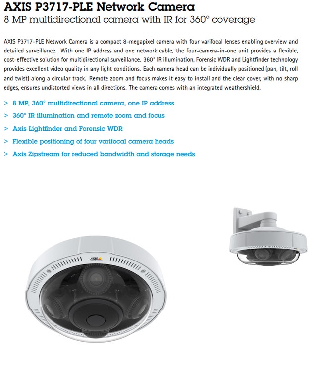 AXIS P3717-PLE 8 MP Multidirectional IR Dome – $1100 - photo 2