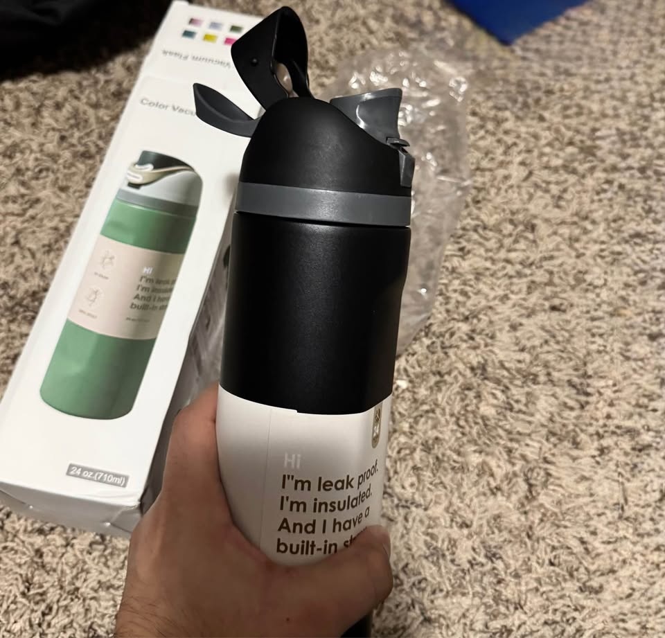 Water Bottle Insulated with Straw Black 24 oz Vacuum Flask - photo 2