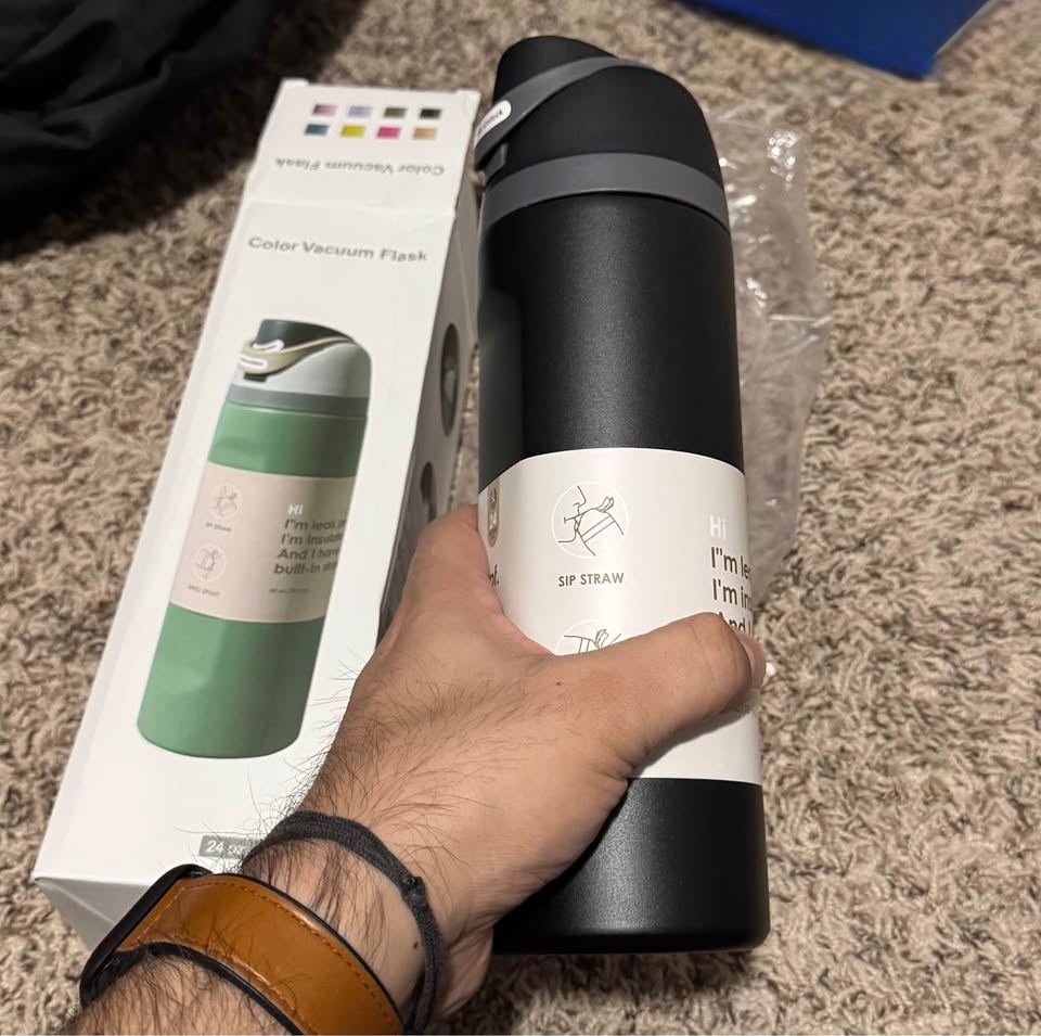 Water Bottle Insulated with Straw Black 24 oz Vacuum Flask - photo 4