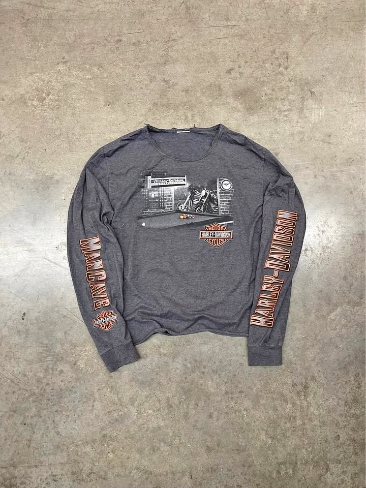 Y2K Men's Grey Harley Davidson Rare Tel Aviv Israel long sleeve