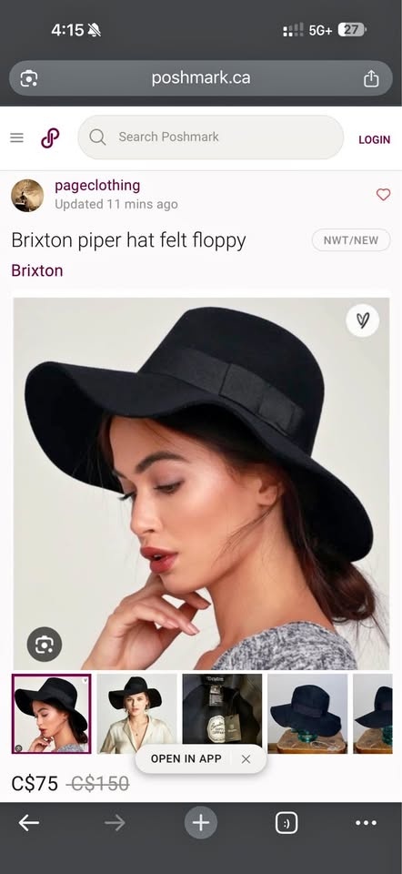 Urgent Sale! NEW Brixton Hat ($150 Value) - Now $45! Need Gone!