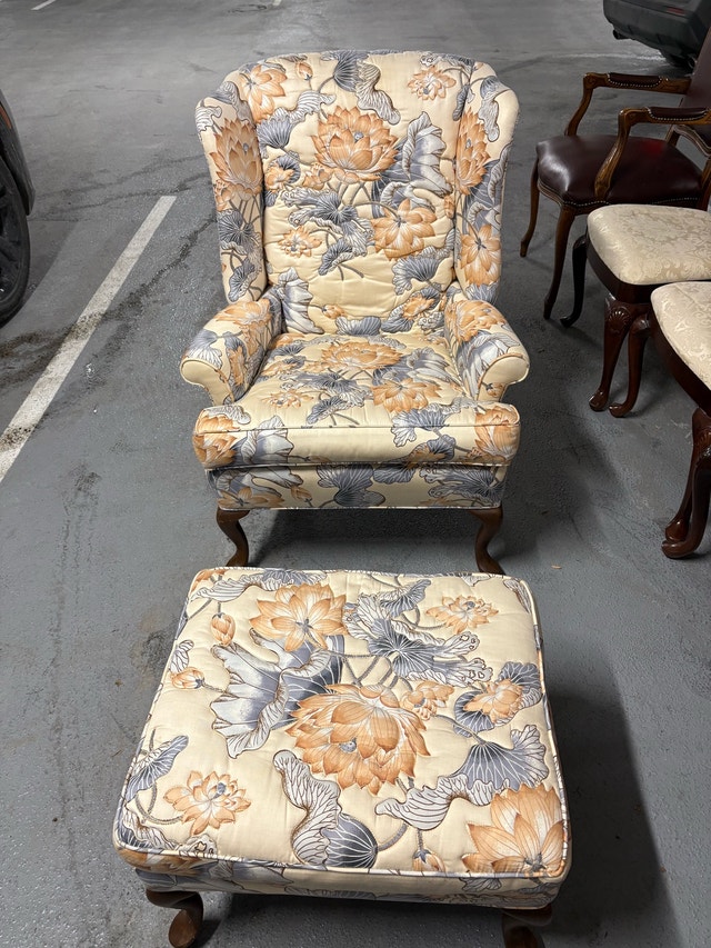 Floral Sofa Chair and Ottoman